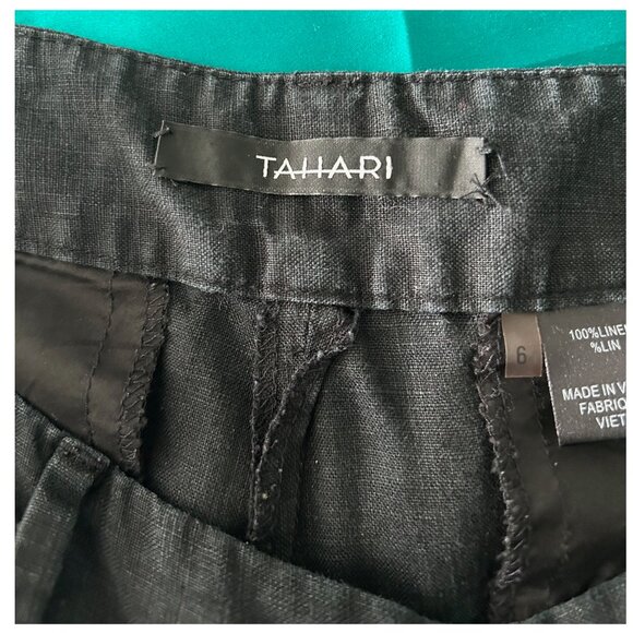 Tahari Black Pleated Linen Pants Sz 6 - Picture 4 of 8